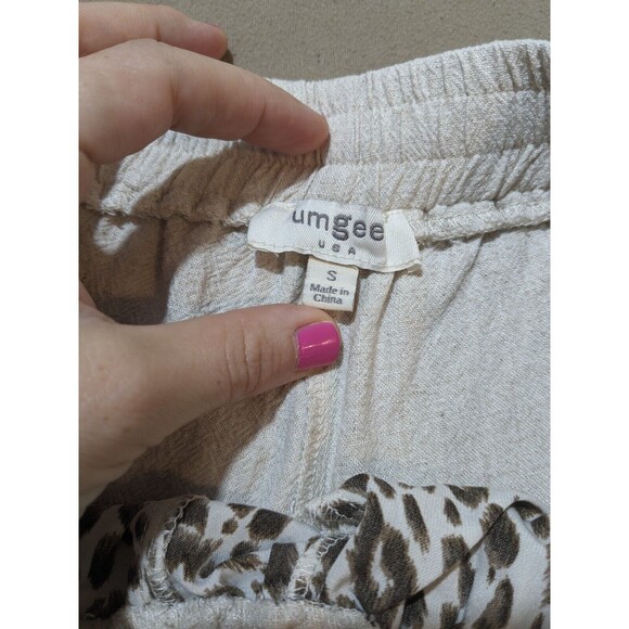 Umgee USA Oatmeal Leopard Print Elastic Waist Drawstring Jogger Pant Size Small - Picture 6 of 10